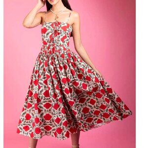 NEW RHODE KATRINA COTTON DRESS IN GARDEN OF DREAMS RED FLORAL PRINT SIZE 4